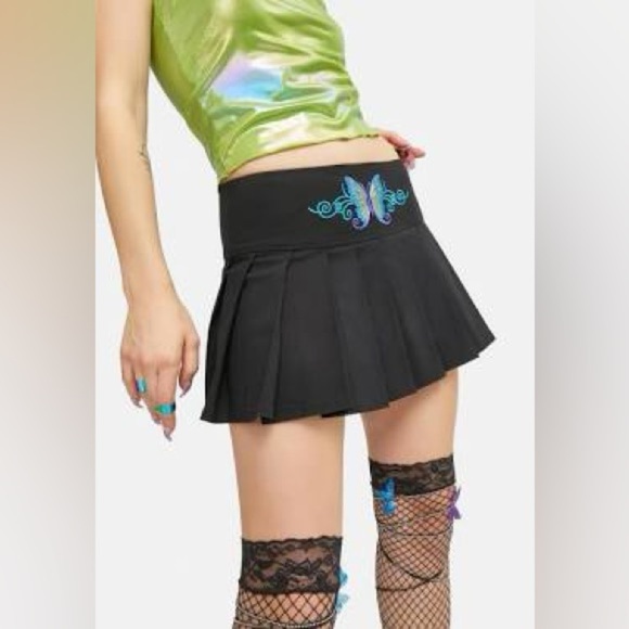 Dolls Kill Current Mood Pleated Black Mini Skirt Rave 2000s Size XXL - Picture 2 of 6